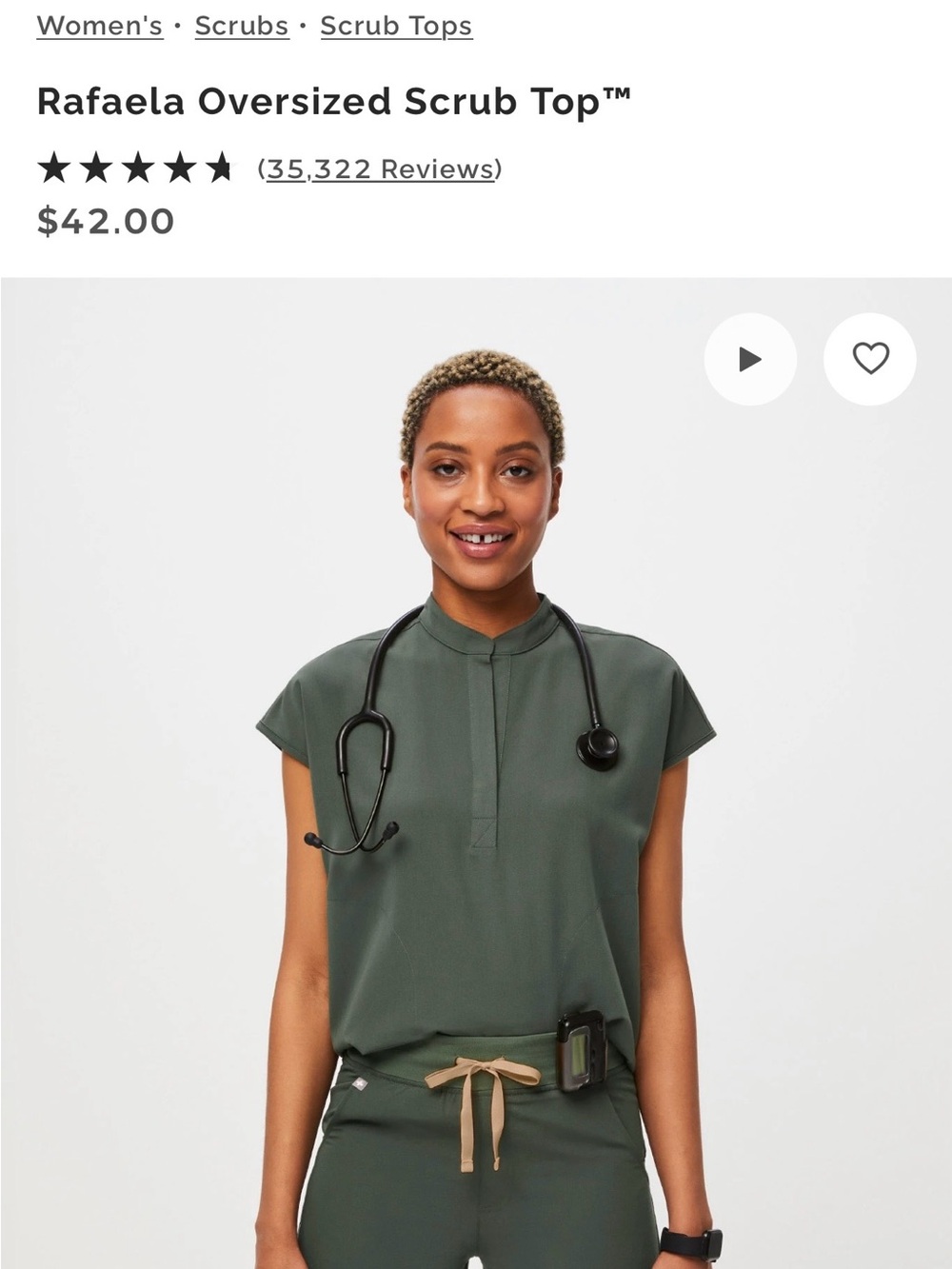 Rafaela Oversized Scrub Top - Green